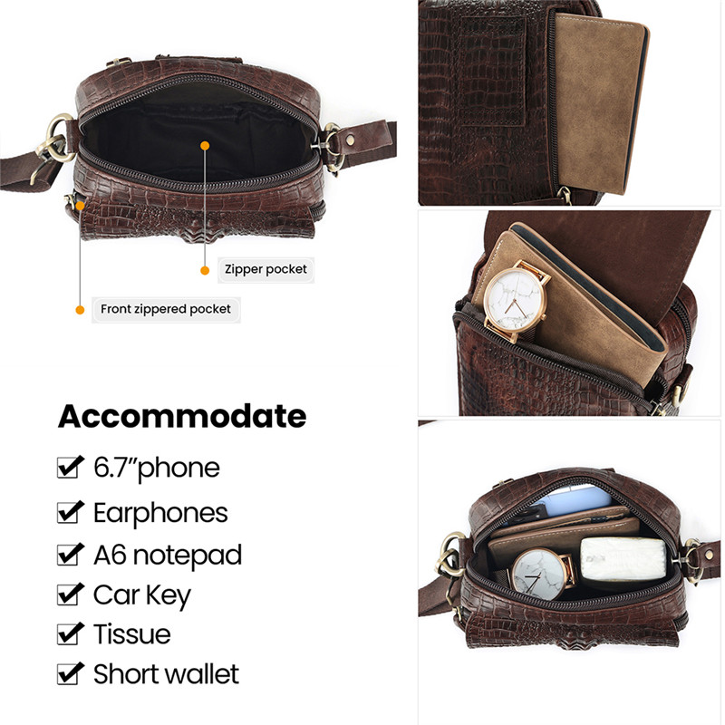 Custom Cowhide Crocodile Embossed Multifunctional Crossbody Bag Belt Waist Bag (3)