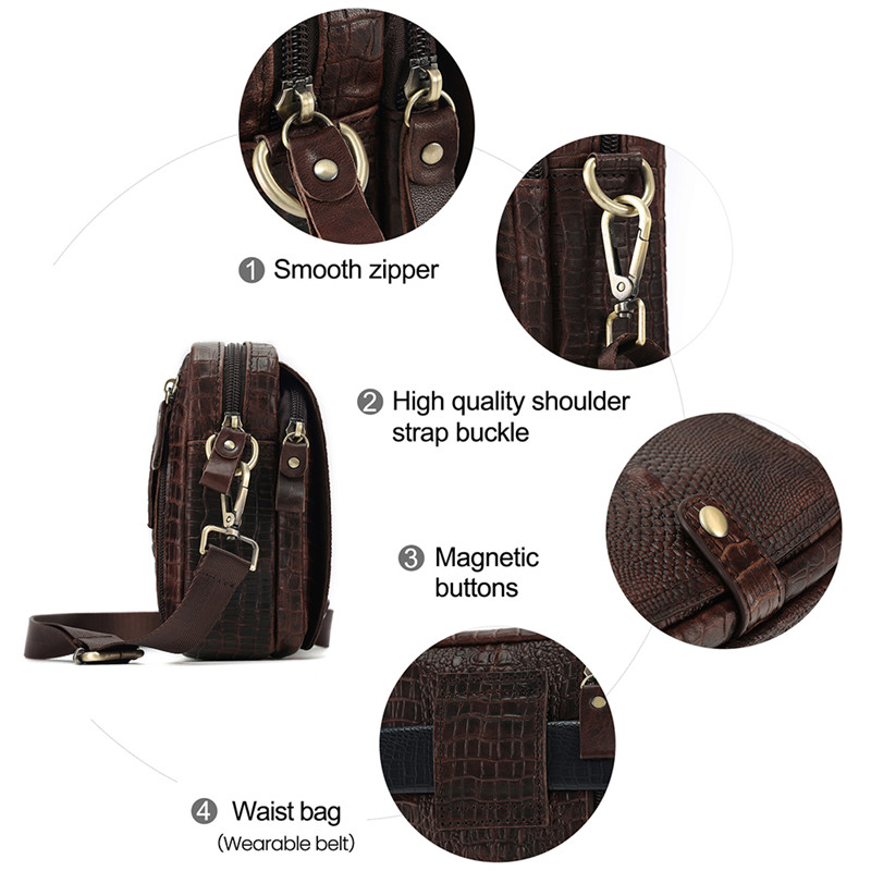 Custom Cowhide Crocodile Embossed Multifunctional Crossbody Bag Belt Waist Bag (4)