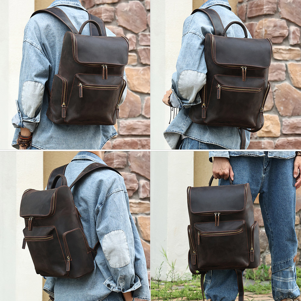 Custom Vintage Large Capacity Crazy Horse Leather Backpacks for men (5)