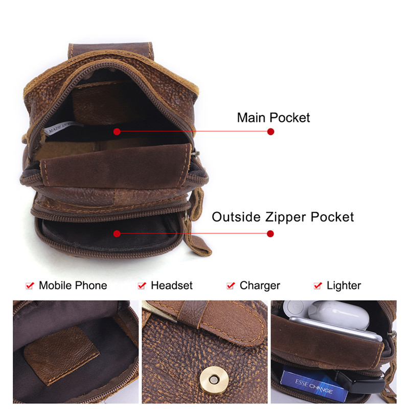 Customised Men's Leather Waist Pack Vintage Cell Phone Bag (2)