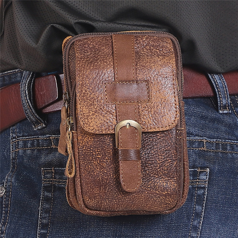 Customised Men's Leather Waist Pack Vintage Cell Phone Bag (20)