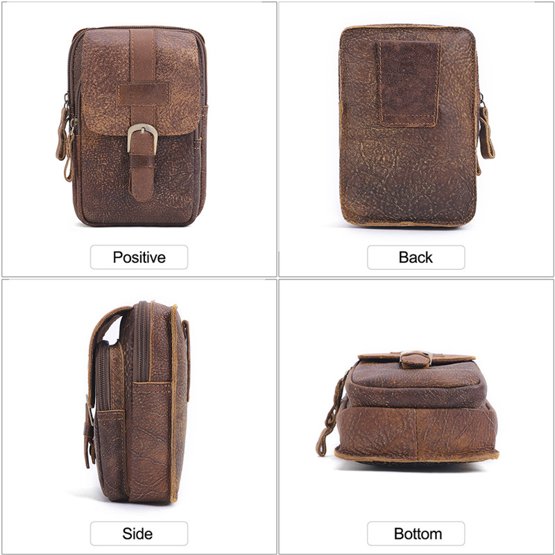 Customised Men's Leather Waist Pack Vintage Cell Phone Bag (4)