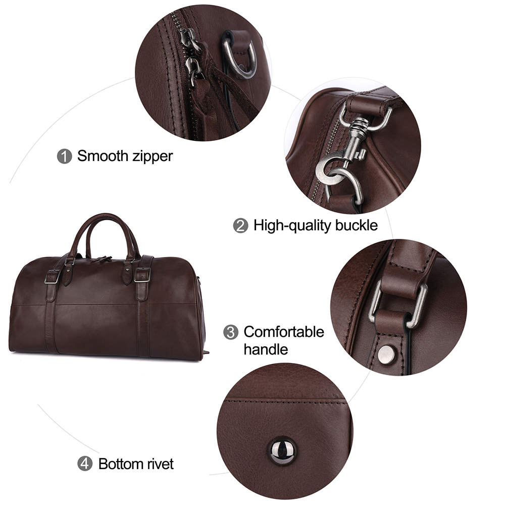 Customised logo unisex vegetable tanned leather large capacity travel bag (4)