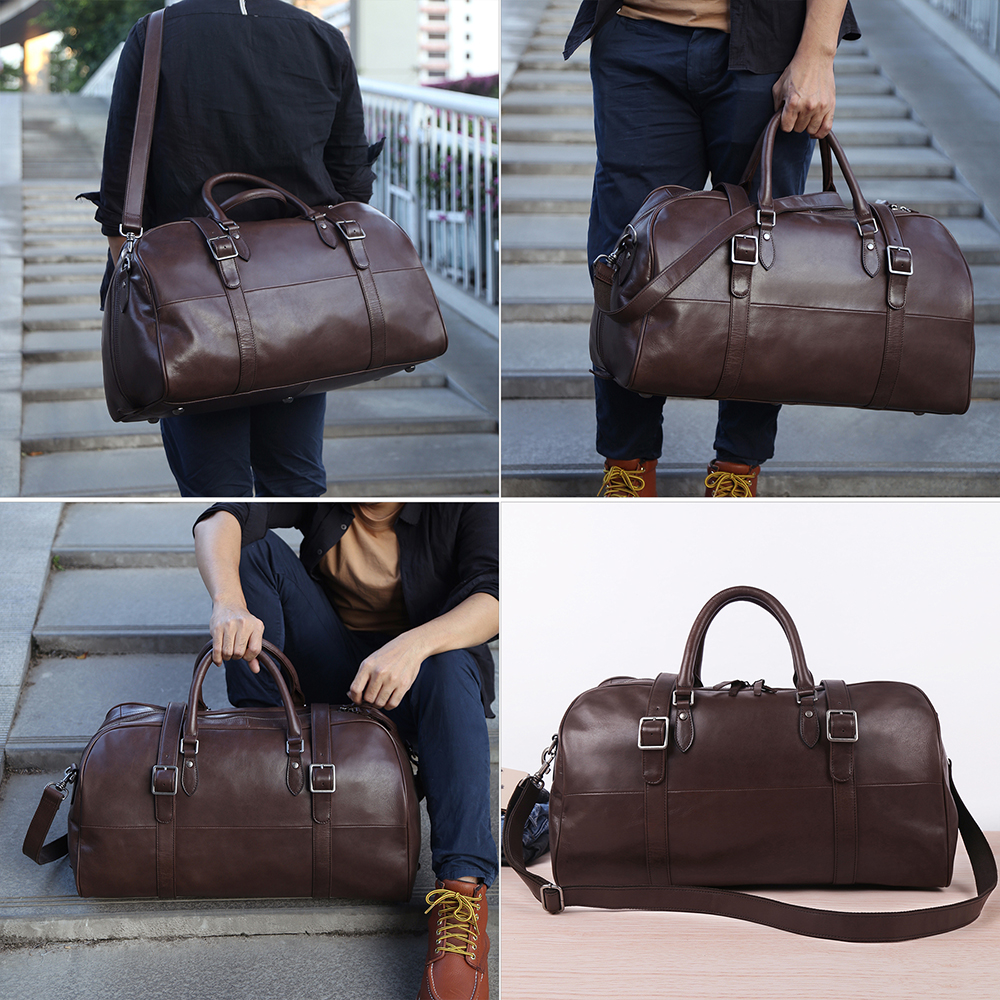 Customised logo unisex vegetable tanned leather large capacity travel bag (5)