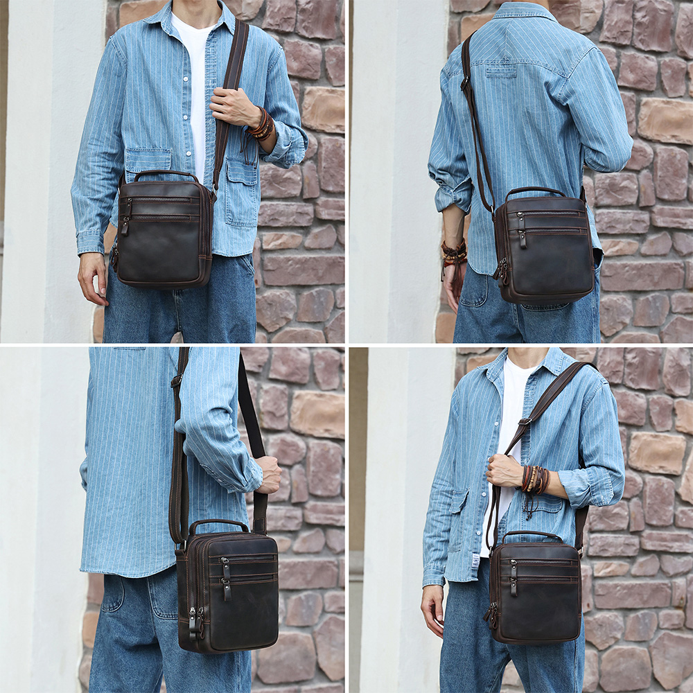 Aanpasbare leer mans vintage crossbody sak (5)