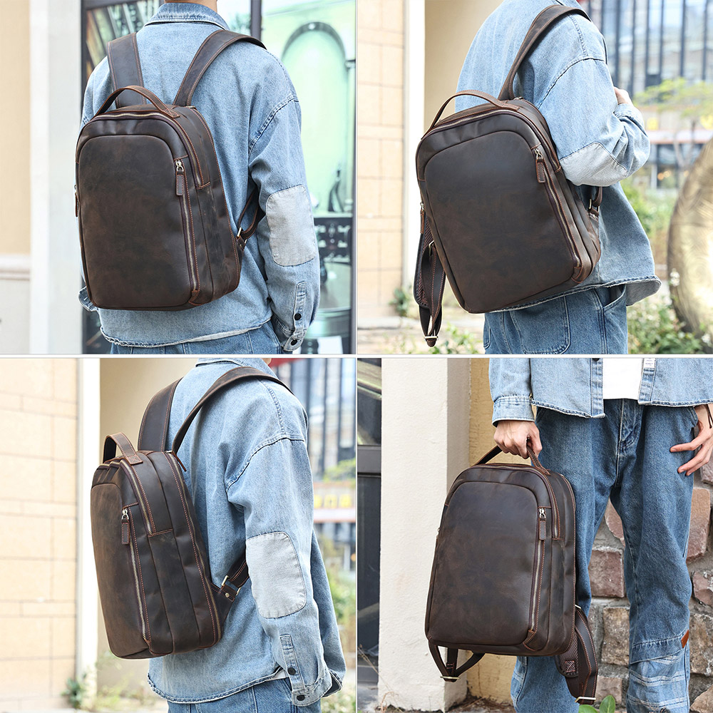 Customized Crazy Horse Leather Men's Business 15.6 inch Computer Backpack men bag (5)