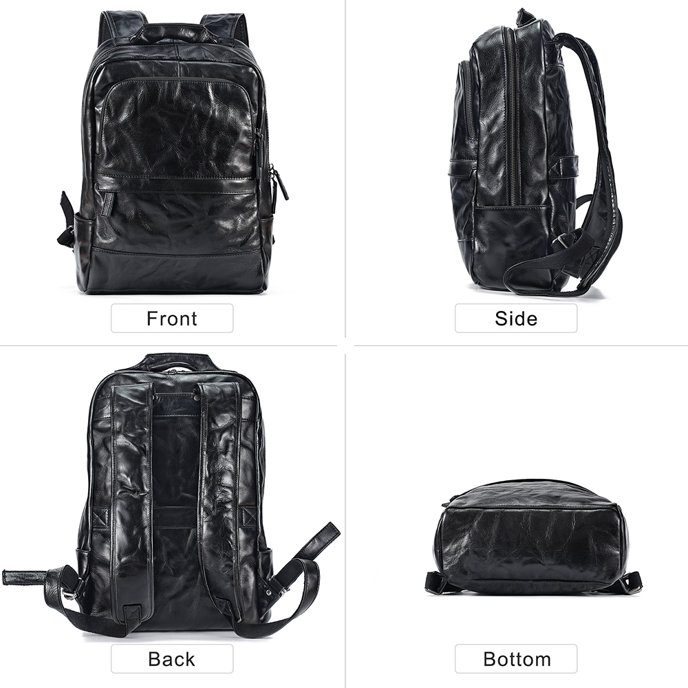 Customized LOGO Vegetable Tanned Leather Business Casual Black Male Backpacks (2)