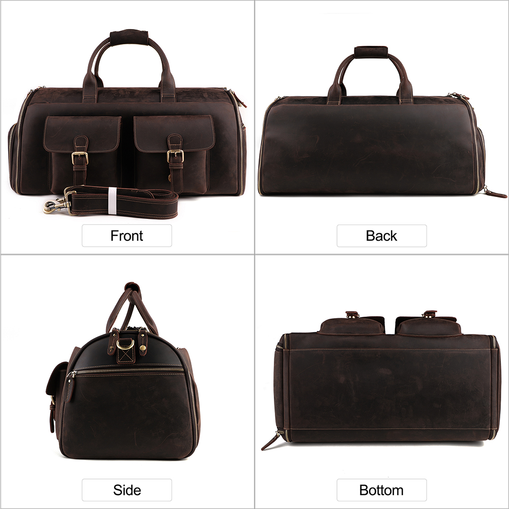 Customized Large Capacity Travel Bag Men's Bag Crazy Horse Leather Vintage Travel Bag Luggage Bag  (2)