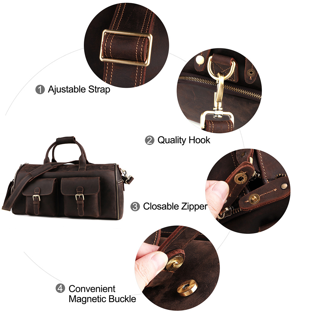 Customized Large Capacity Travel Bag Men's Bag Crazy Horse Leather Vintage Travel Bag Luggage Bag  (4)