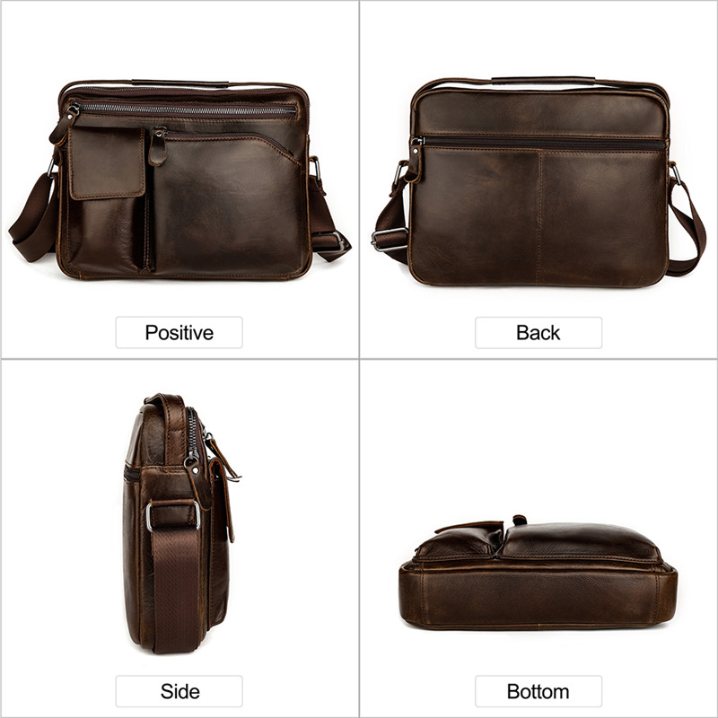 Factory Custom cowhide leather men's shoulder messenger bags (2)