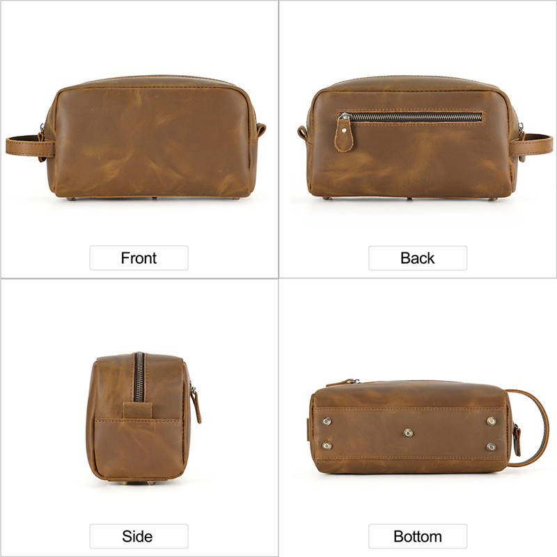 Factory custom men's large capacity leather toiletry bag (2)