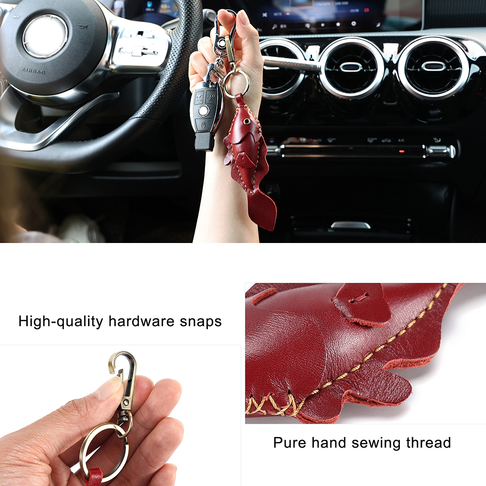 Fish shaped genuine leather keychain (2)