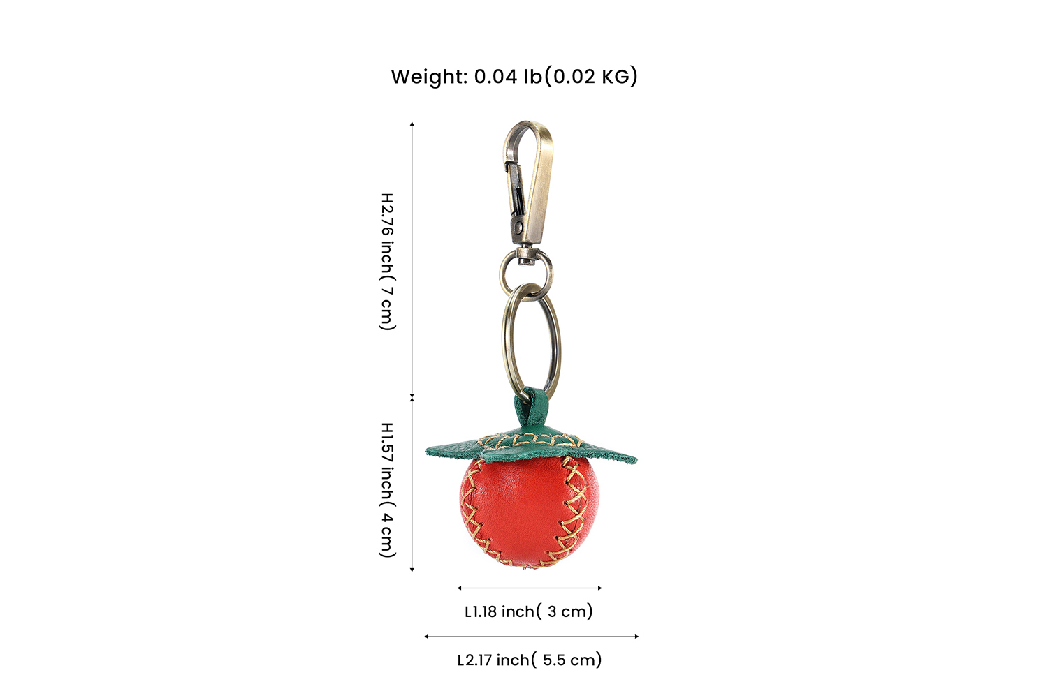 Swyn Allwedd Lledr Dilys wedi'u Gwneud â Llaw Mefus Keychain (1)