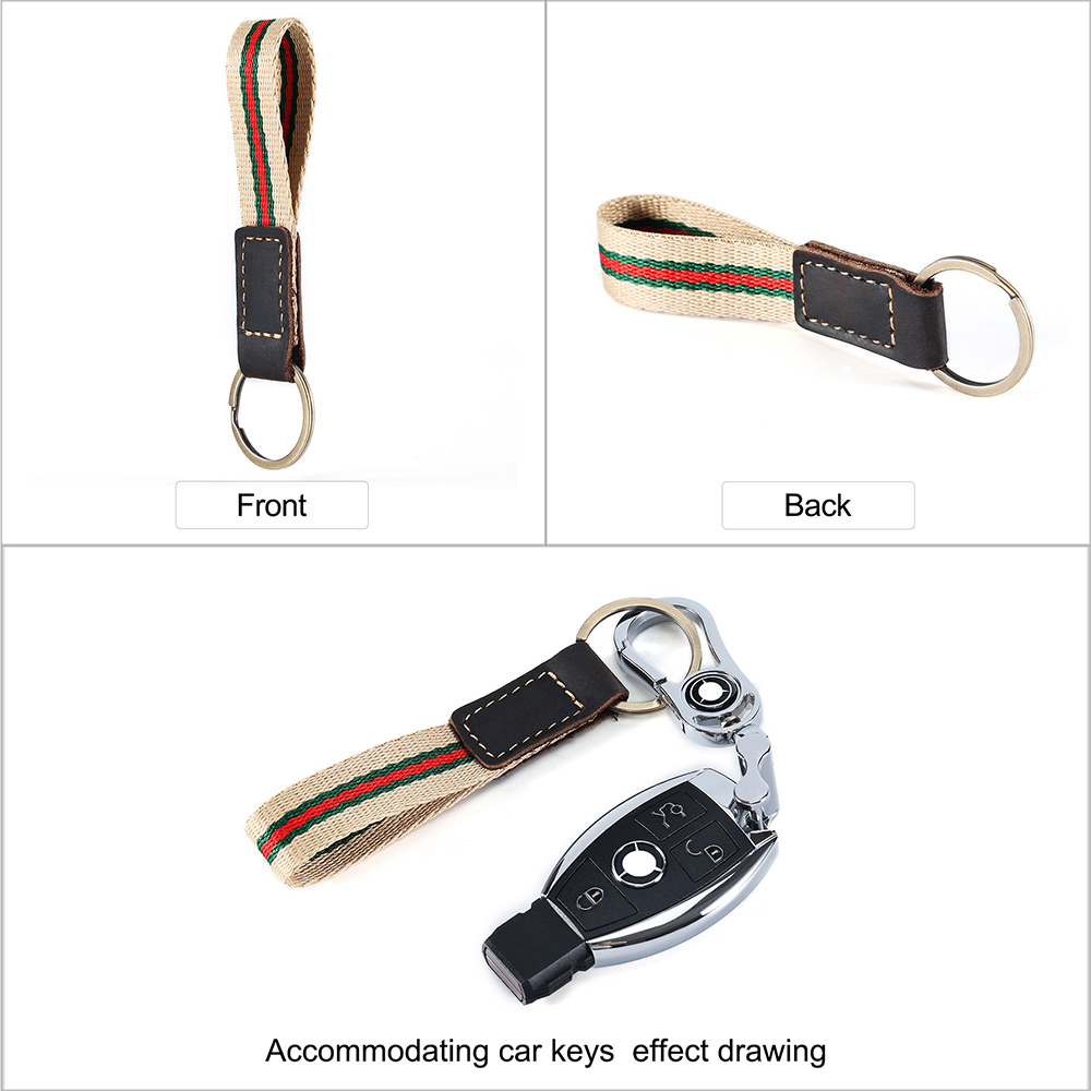 Genuine Leather Striped Woven Strap Key chain (2)