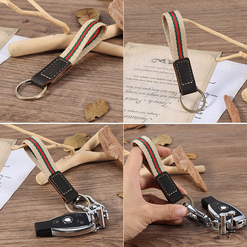 Genuine Leather Striped Woven Strap Key chain (3)