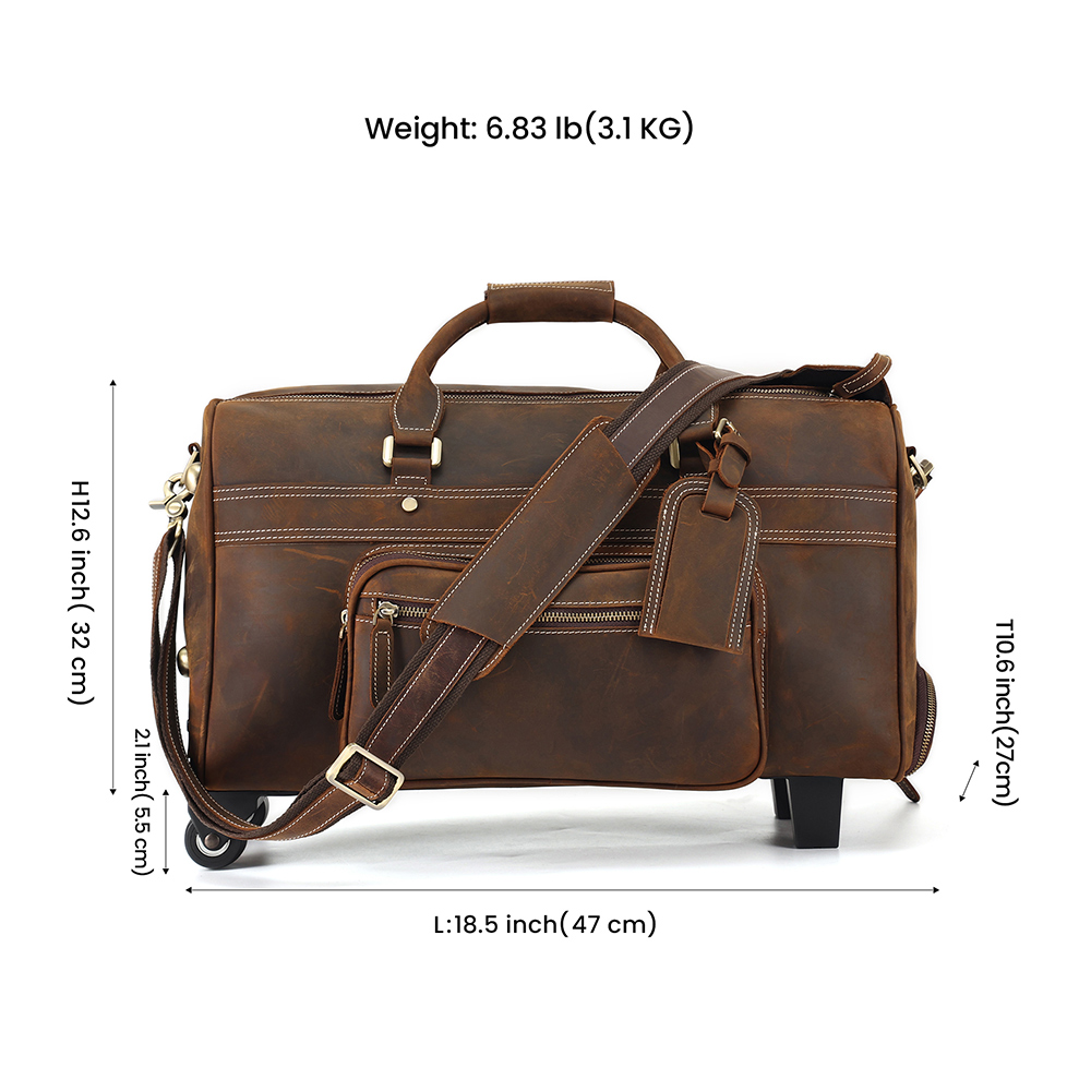 Genuine leather travel trolley bag (5)