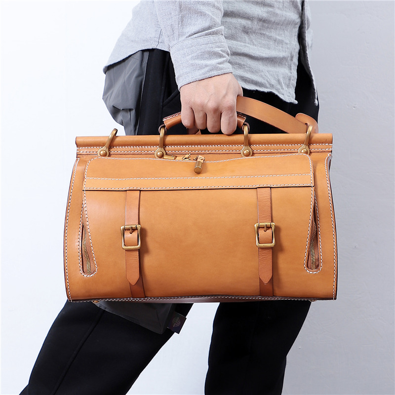 Handmade luxury Italian vegetable tanned leather duffle bag suitcase (27)