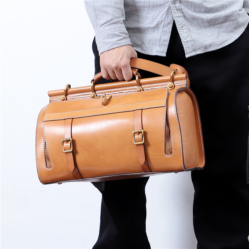 Handmade luxury Italian vegetable tanned leather duffle bag suitcase (28)