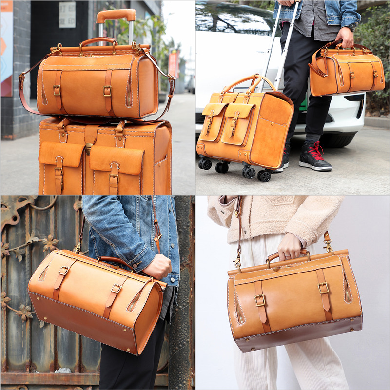 Handmade luxury Italian vegetable tanned leather duffle bag suitcase (38)