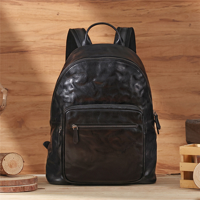 High Quality Men's Black Leather Business Backpack (15)