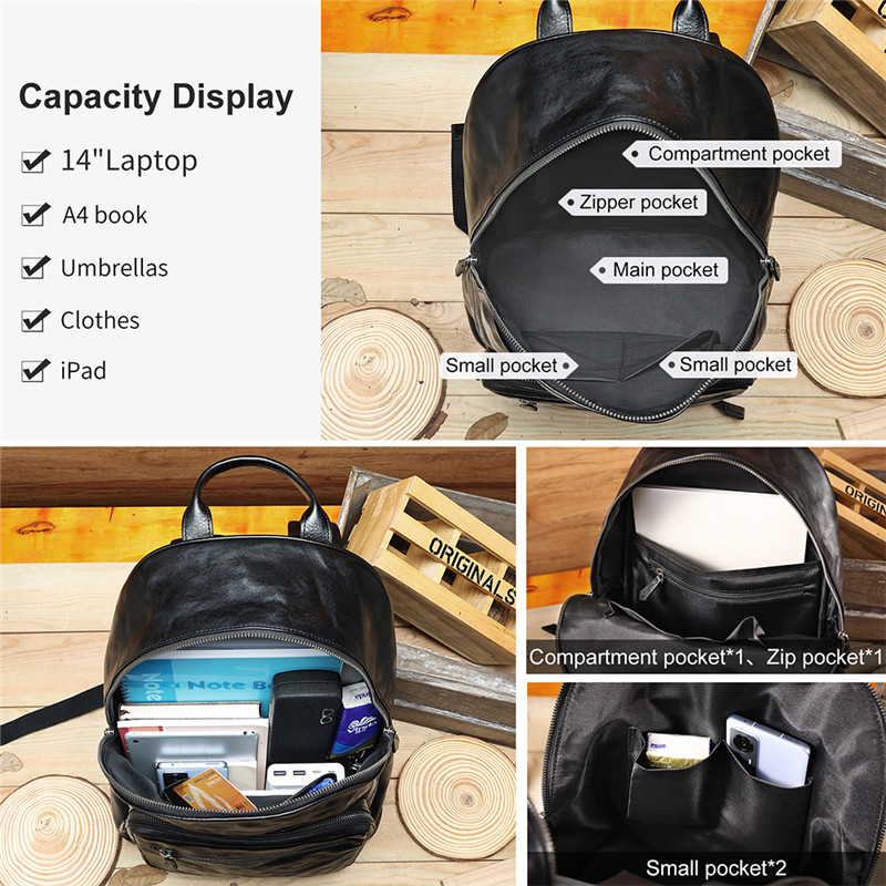 High Quality Men's Black Leather Business Backpack (35)