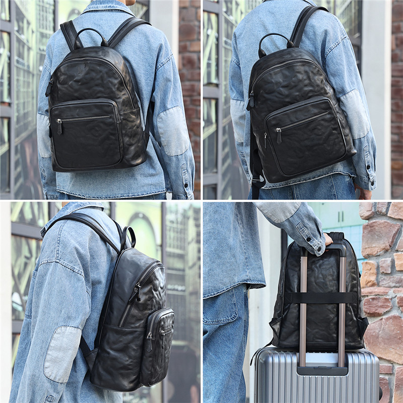 High Quality Men's Black Leather Business Backpack (37)