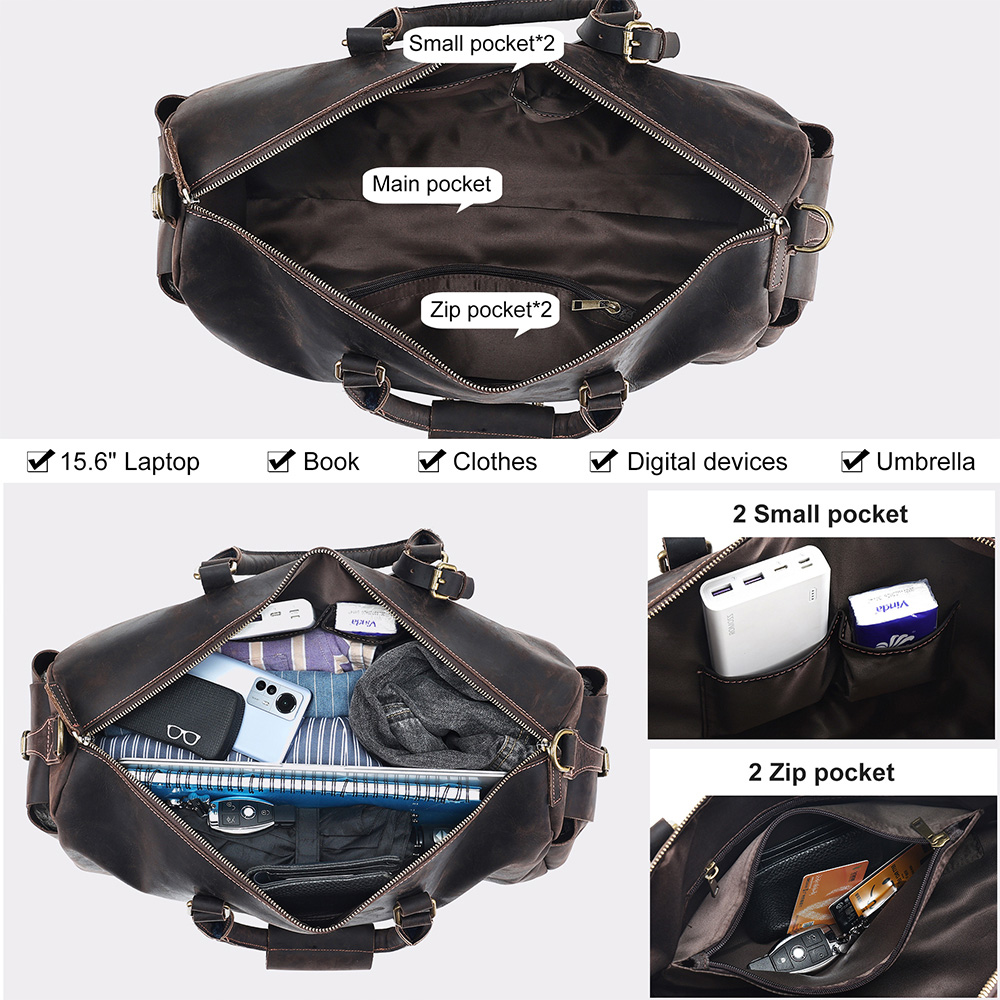 High-end customized men's leather luggage bag (4)