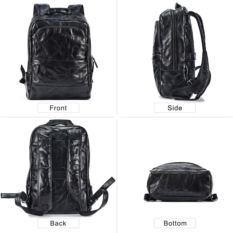 High quality custom vegetable tanned leather black business backpack (4)