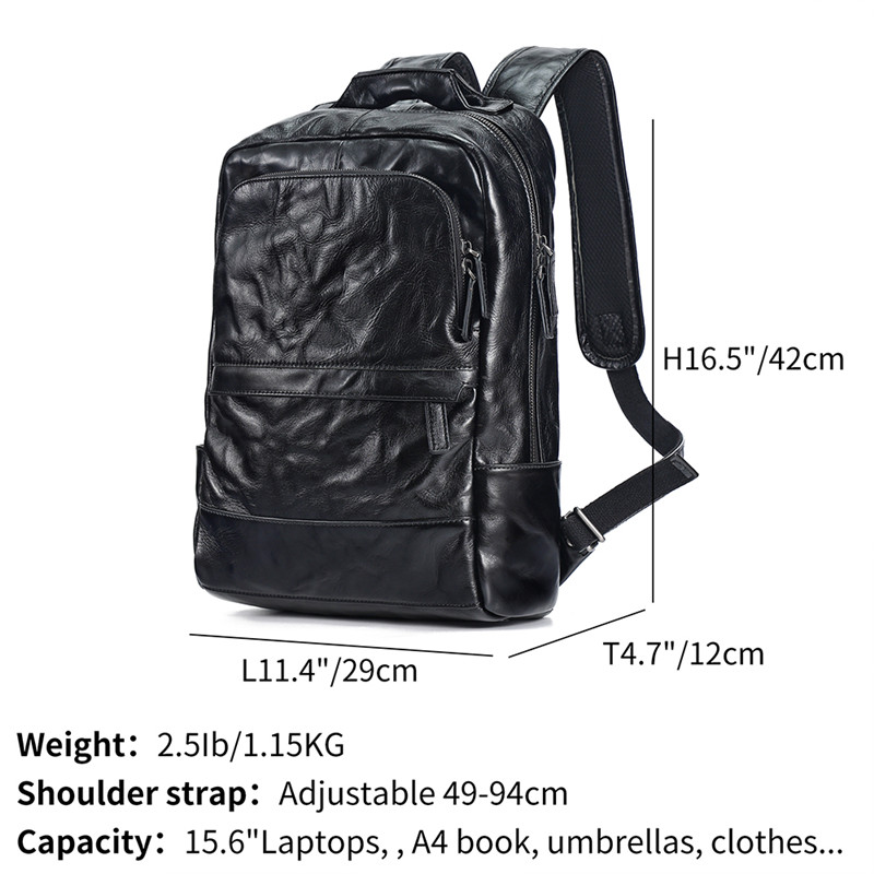 High quality custom vegetable tanned leather black business backpack (5)