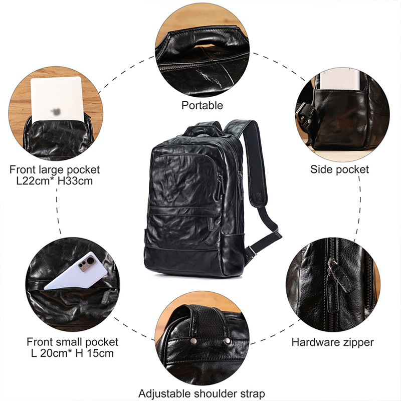 High quality custom vegetable tanned leather black business backpack (6)